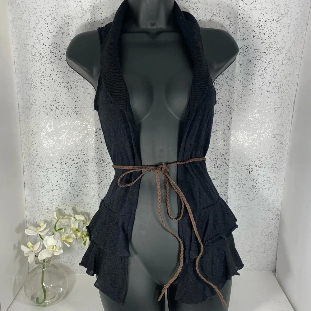 Belle du Jour Black Sweater Vest with Rope Belt